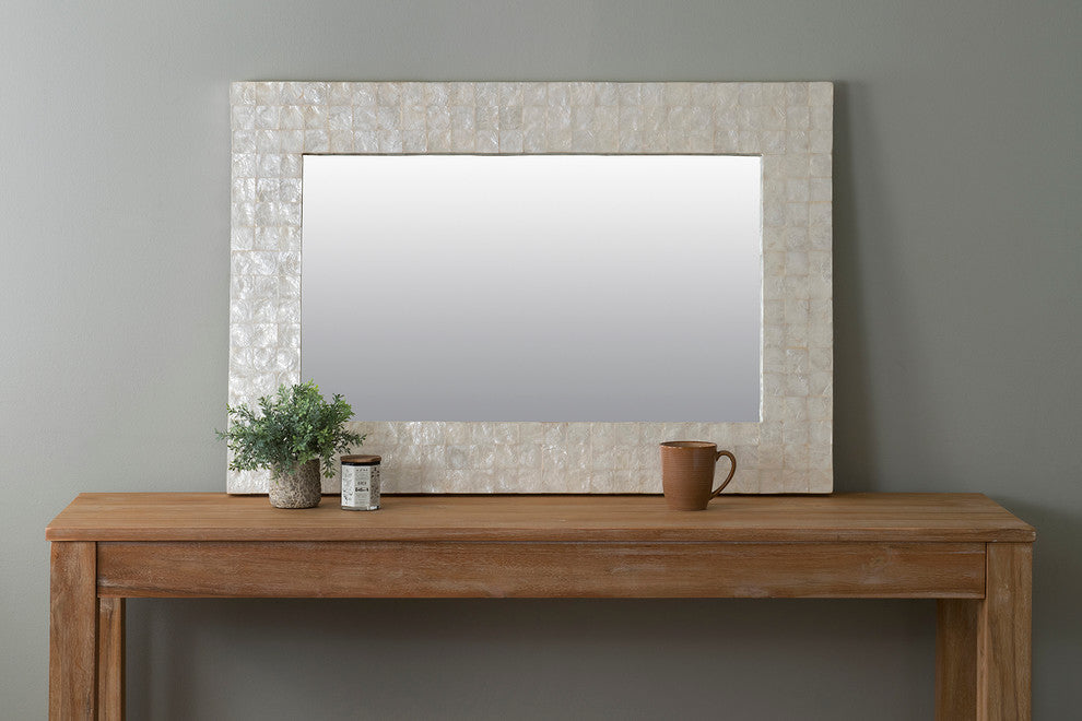 East at Main Campbell Off-White Natural Capiz Shell Wall Mirror, Rectangle
