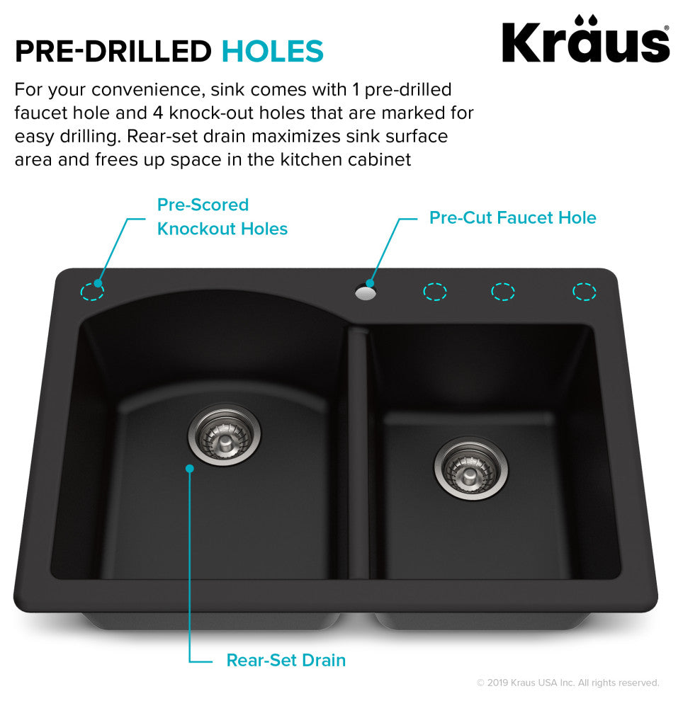 Forteza 33" Drop-in Undermount Granite Kitchen Sink, Garbage Disposal