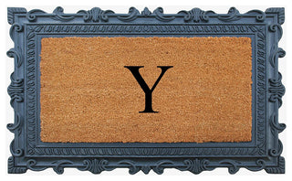 Carson Black/Beige Rubber And Coir 24"x36", Monogrammed Doormat, Y
