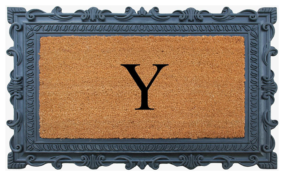 Carson Black/Beige Rubber And Coir 24"x36", Monogrammed Doormat, Y