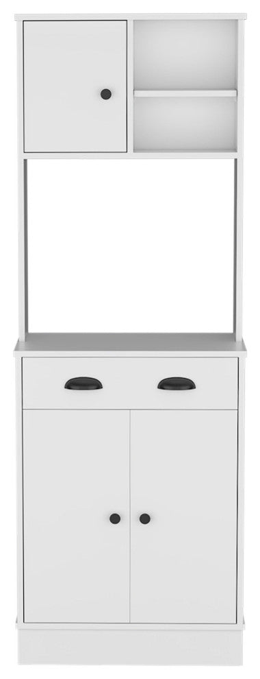 Powell Kitchen Pantry With 2 Cabinets, 2 Open Shelves, and Drawer, White