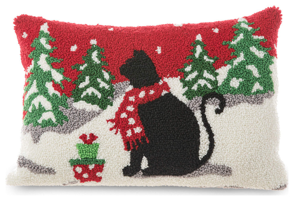 18"L Hooked Christmas Pillow Throw Xmas Pillows, Cat