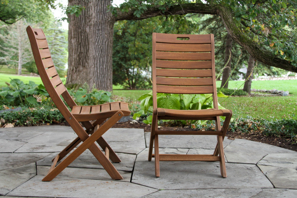 6-Piece Eucalyptus and Ivory Composite Dining Set With Folding Chairs