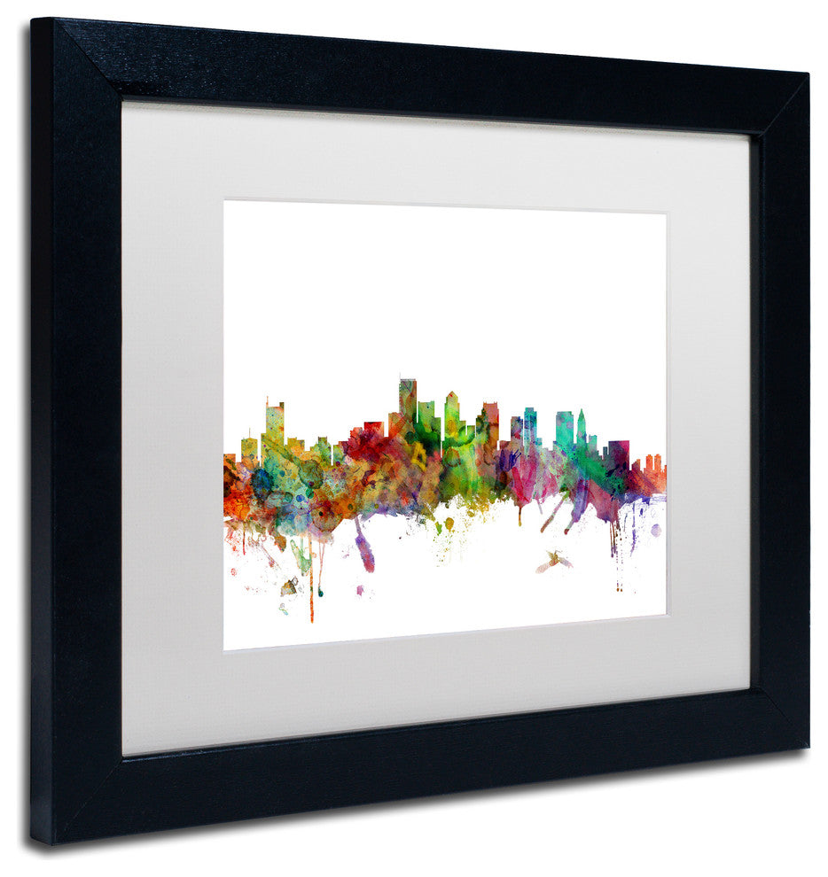 "Boston, Massachusetts Skyline" Matted Framed Canvas Art by Michael Tompsett