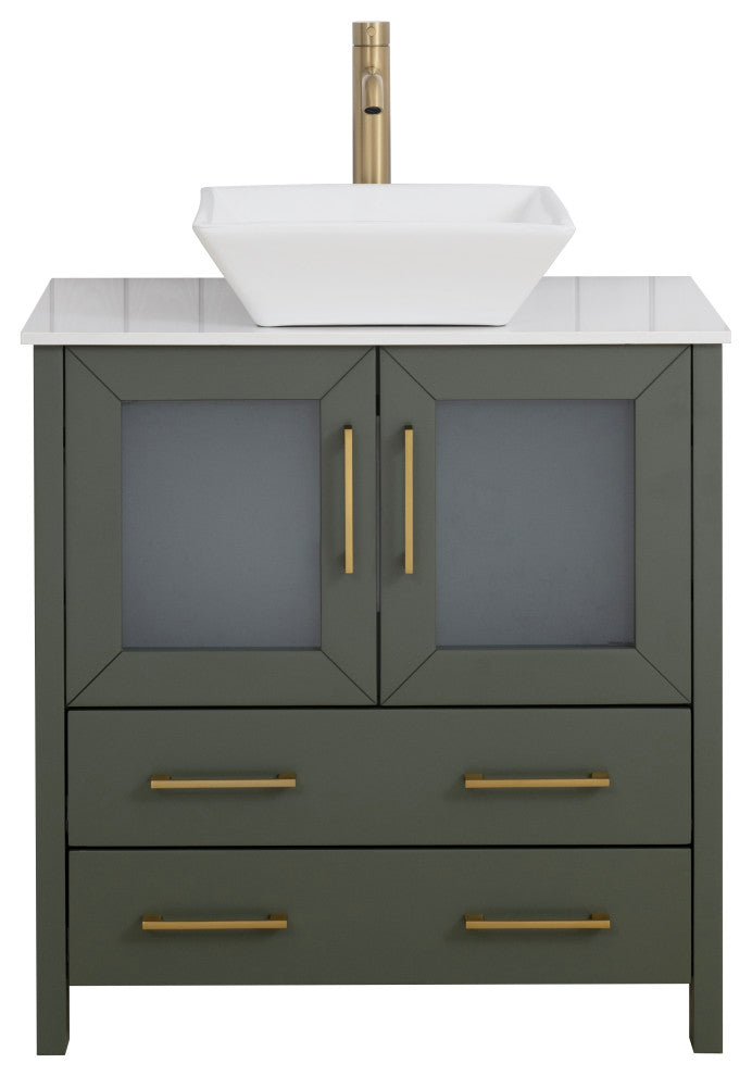 Vanity Art Vanity Set With Vessel Sink, Vintage Green, 30", Standard Mirror