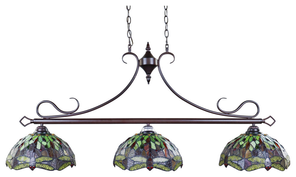 Empress Dragonfly Tiffany-Style Dark Bronze 3 Light Island Pendant 48" Wide