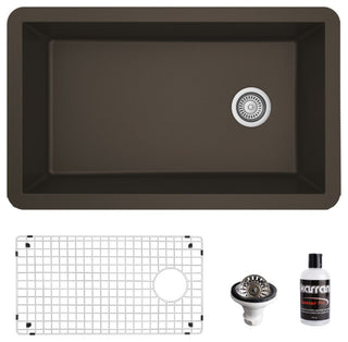 Karran Undermount Quartz 32" Single Bowl Kitchen Sink Kit, Brown