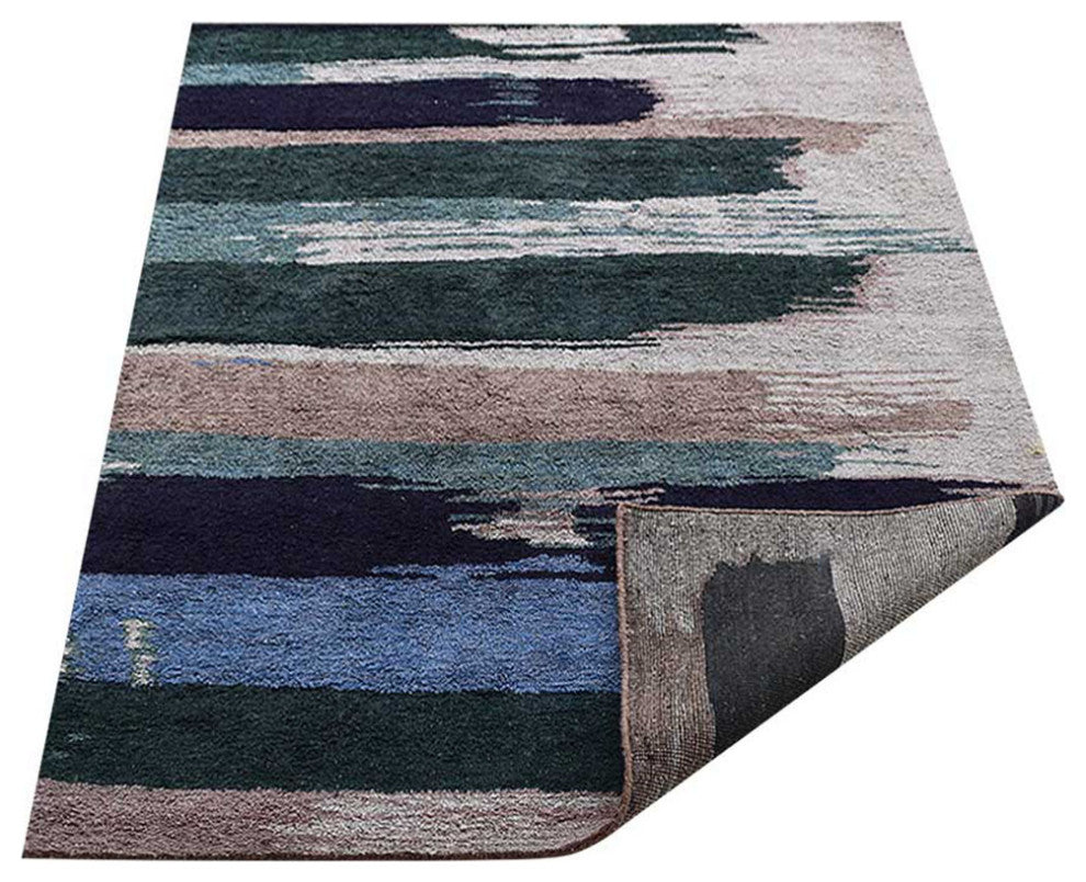 Hand Knotted Silk Area Rug Abstract Multicolor