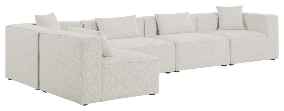 Cube Upholstered Modular Sectional, Cream, 5-Piece: 3 Armless Chair, 2 Corner Chair, Linen Texured Fabric