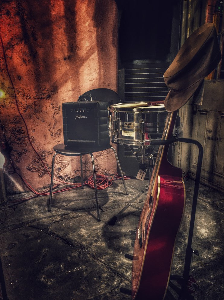 New Orleans "Guitar With Drums" Stretched Canvas Giclee, 18"x24"