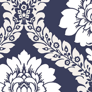 Shades, Damask Geometric Graphic White, Blue Wallpaper Roll