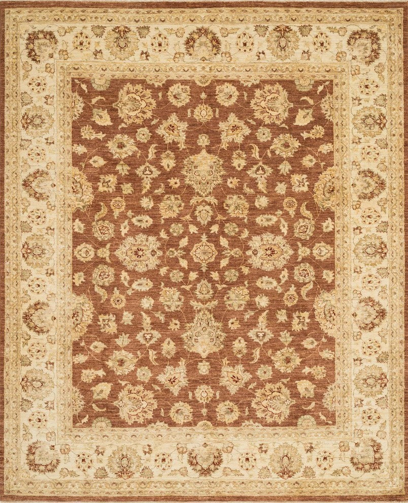 Hand Knotted Vegetable Dyed Wool Majestic Area Rug, Rust/Ivory, 3'x5'