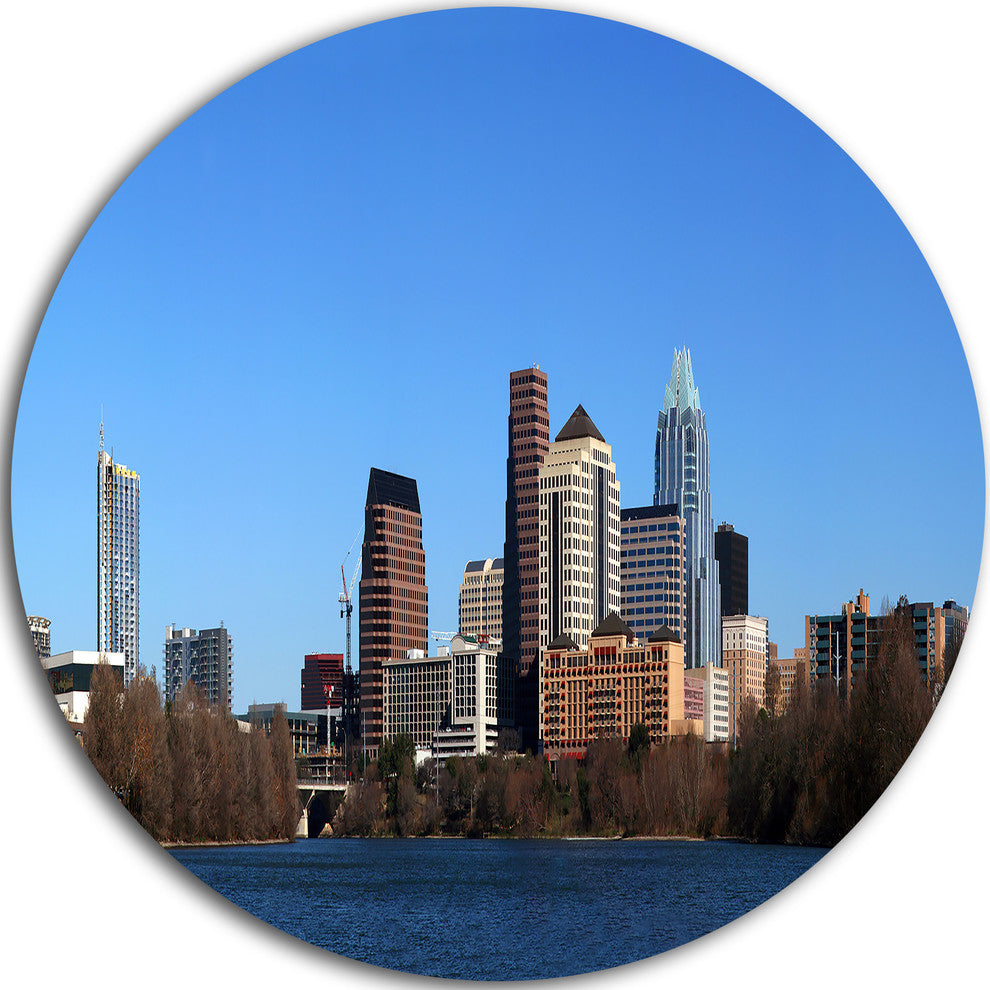 Downtown Texas, Cityscape Photography Round Wall Art, 23"