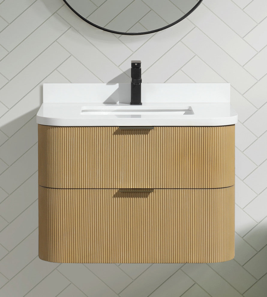 Ari Kitchen and Bath Chantal 30" Floating Bathroom Vanity Oak
