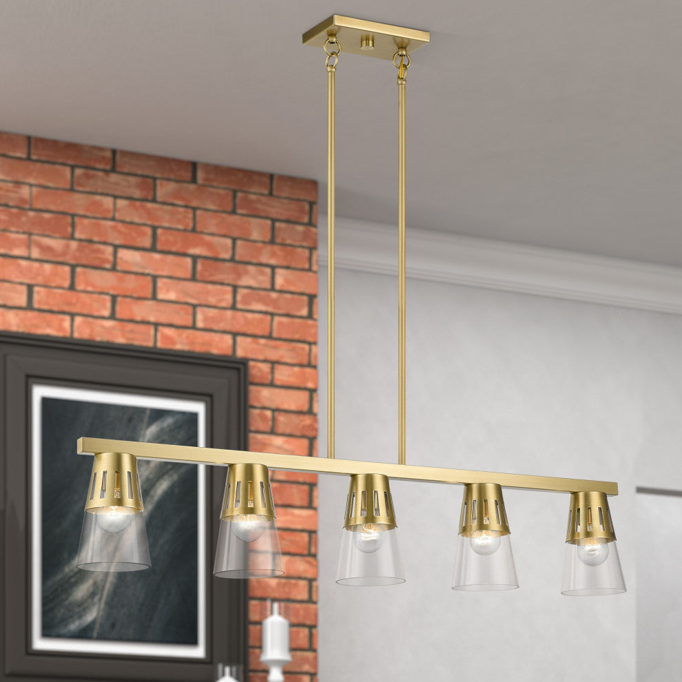 5 Light Natural Brass Large Linear Chandelier