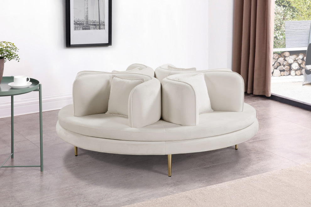 Circlet Velvet Upholstered Roundabout Sofa, Cream