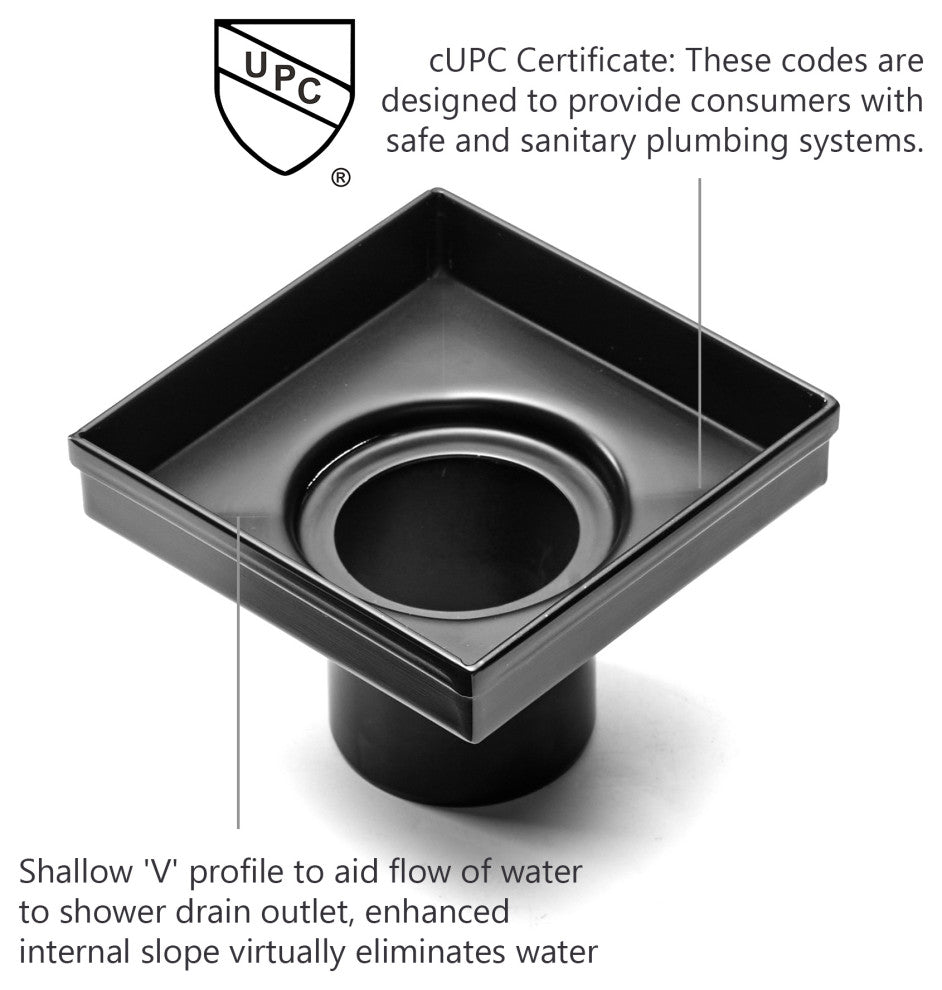 HEATGENE Square Shower Drain With Flat Cover, Venetian Bronze, 6"
