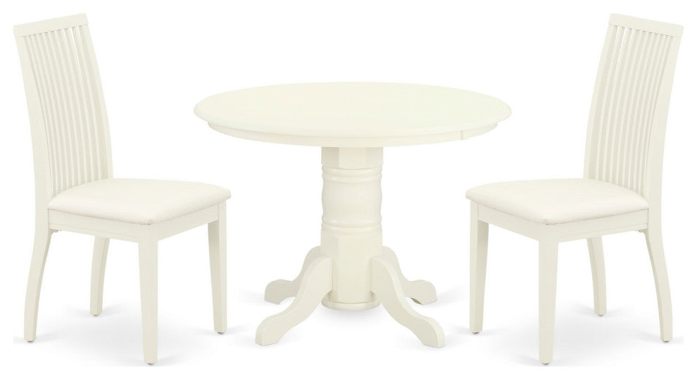 3Pc Dinette Set Includes Round Dining Room Table, Two Seat Dining Chairs, White