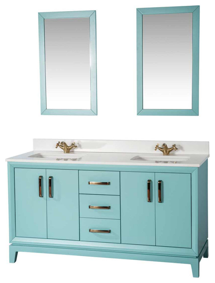 Fabia Collection 60" Bathroom Vanity With Sink, Mirror, Countertop, Turquoise