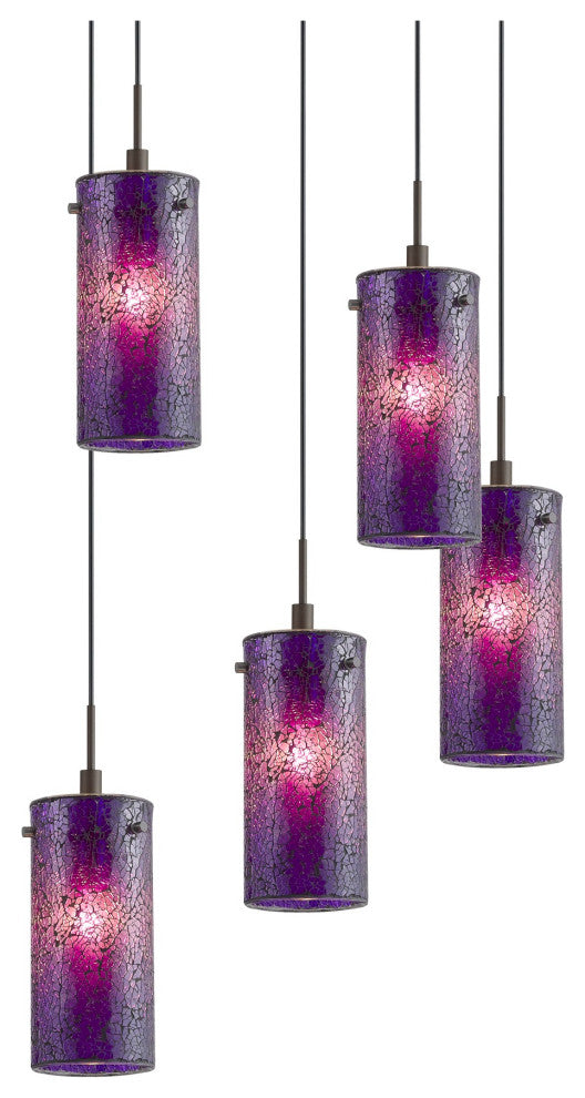 Tube Multi-Light Pendant Cluster, Bronze, Mosaic Purple