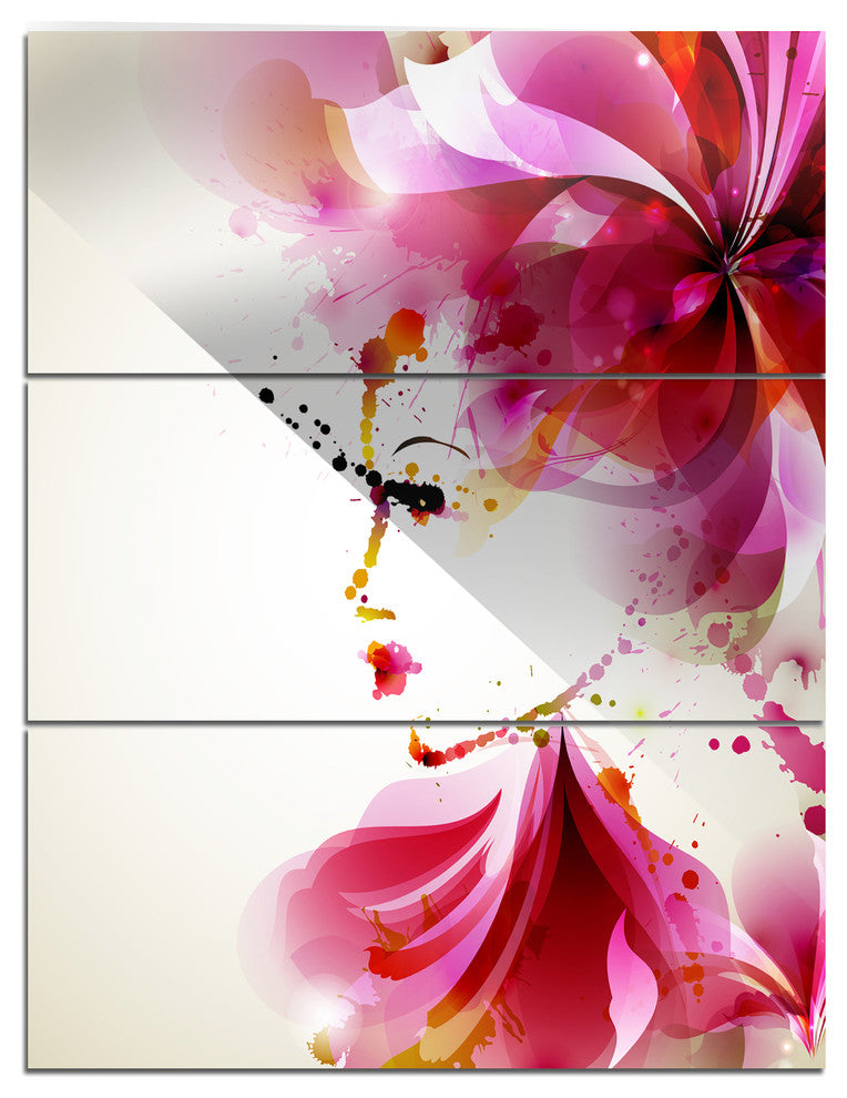"Fashion Woman With Abstract Hair" Digital Metal Wall Art, 3 Panels, 28"x36"