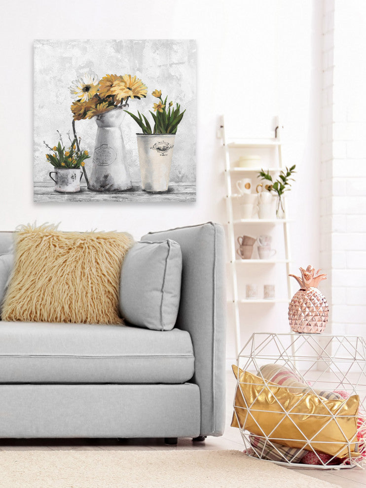 "Glowing Yellow Flowers" Painting Print on Wrapped Canvas