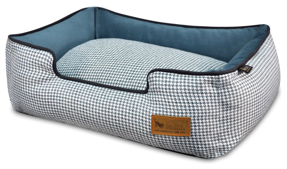 Lounge Bed Houndstooth, Blue and White, Medium