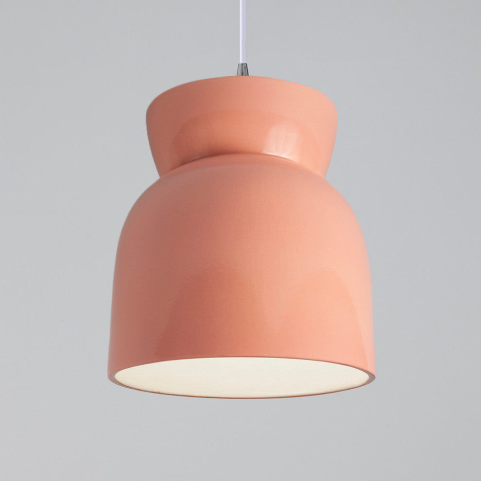 Large Hourglass Pendant, Gloss Blush, Brushed Nickel, White Cord