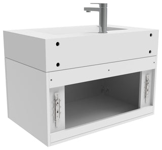 CastelloUSA Nile 30" Wall Mounted Bathroom Vanity Set, White, White Top, Brushed Nickel