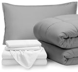 Bare Home 5-Piece Twin Bed-in-a-Bag, Light Gray, White