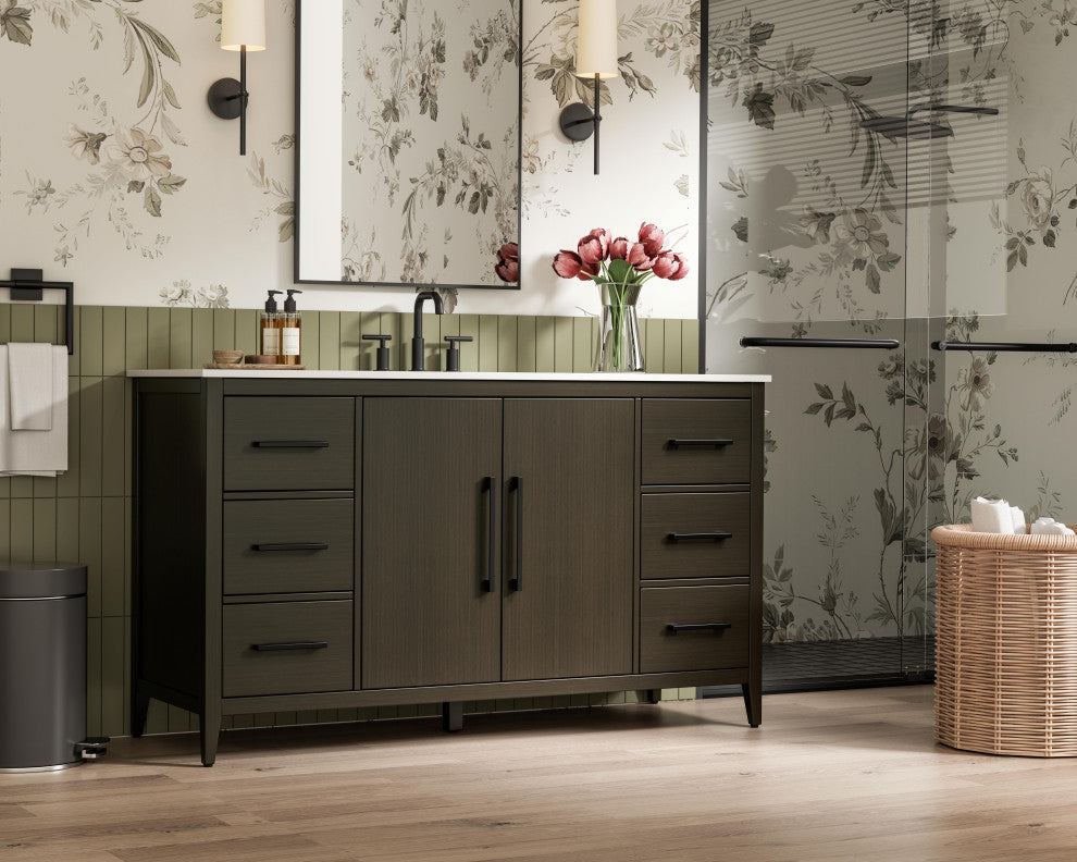 Home Living 60" Single Bathroom Vanity, Mocha Brown