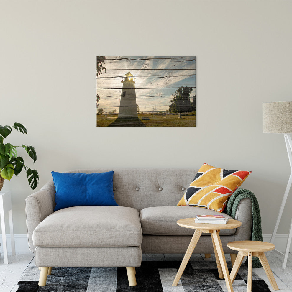 Faux Rustic Reclaimed Wood Turkey Point Lighthouse Canvas Prints, 24" X 36"
