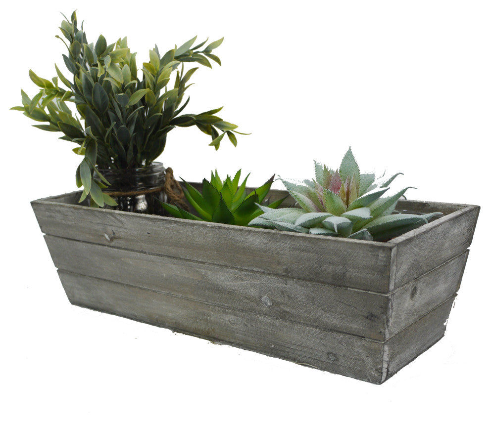 14" Gray Wash Triple Rectangle Wood Planter
