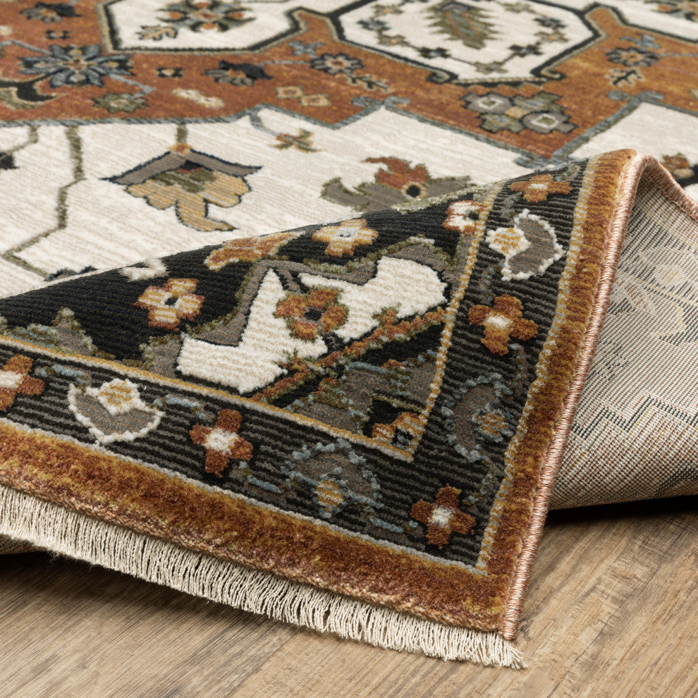 Keller Traditional Star Medallion Rust/ Ivory Area Rug, 5'3" x 7'6"