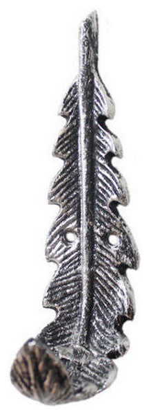 Rustic Silver Cast Iron Decorative Feather Hook 6"