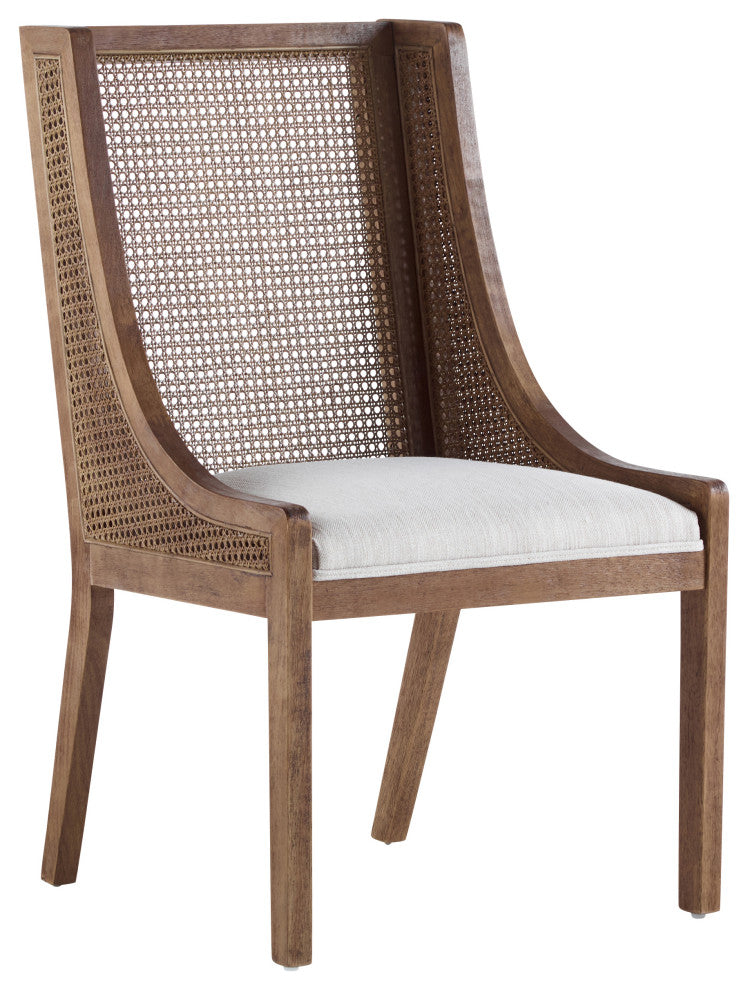 Wendell Rustic Fabric Upholstered and Cane Dining Chairs, Set of 2, Beige/Brown