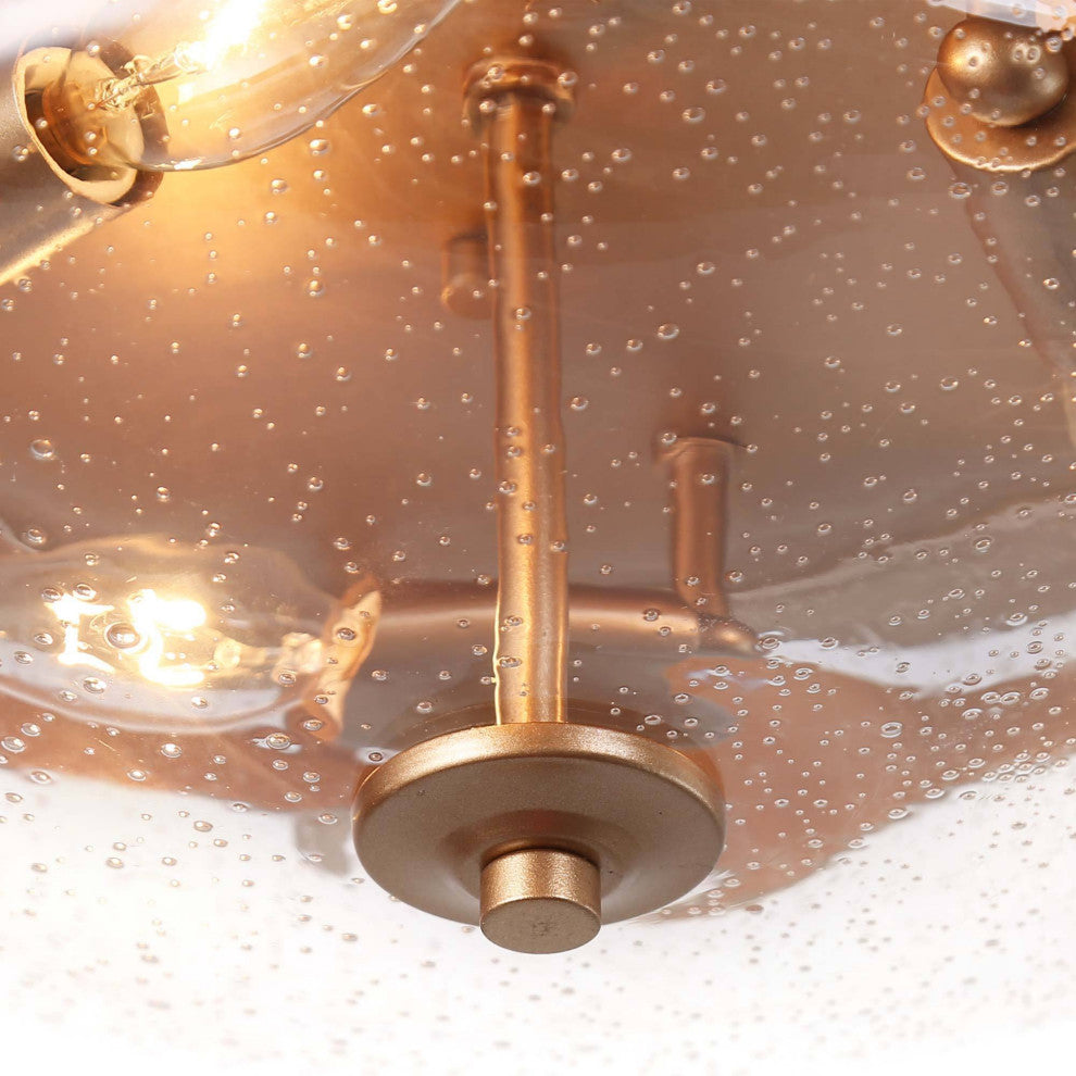 LNC Modern 3-Light Gold Flush Mount Light With Seeded Glass Shade