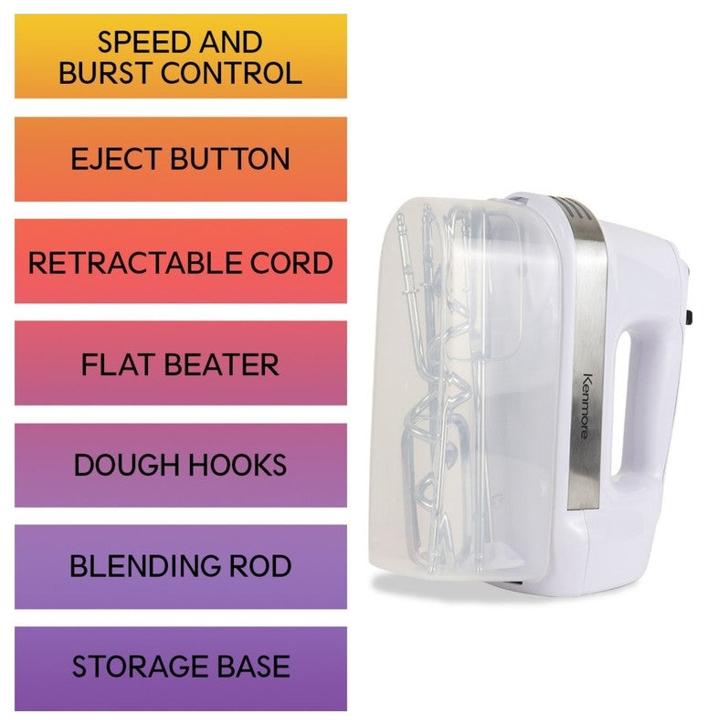 Kenmore KKHM6 5 speed Hand Mixer, White, 250 Watt