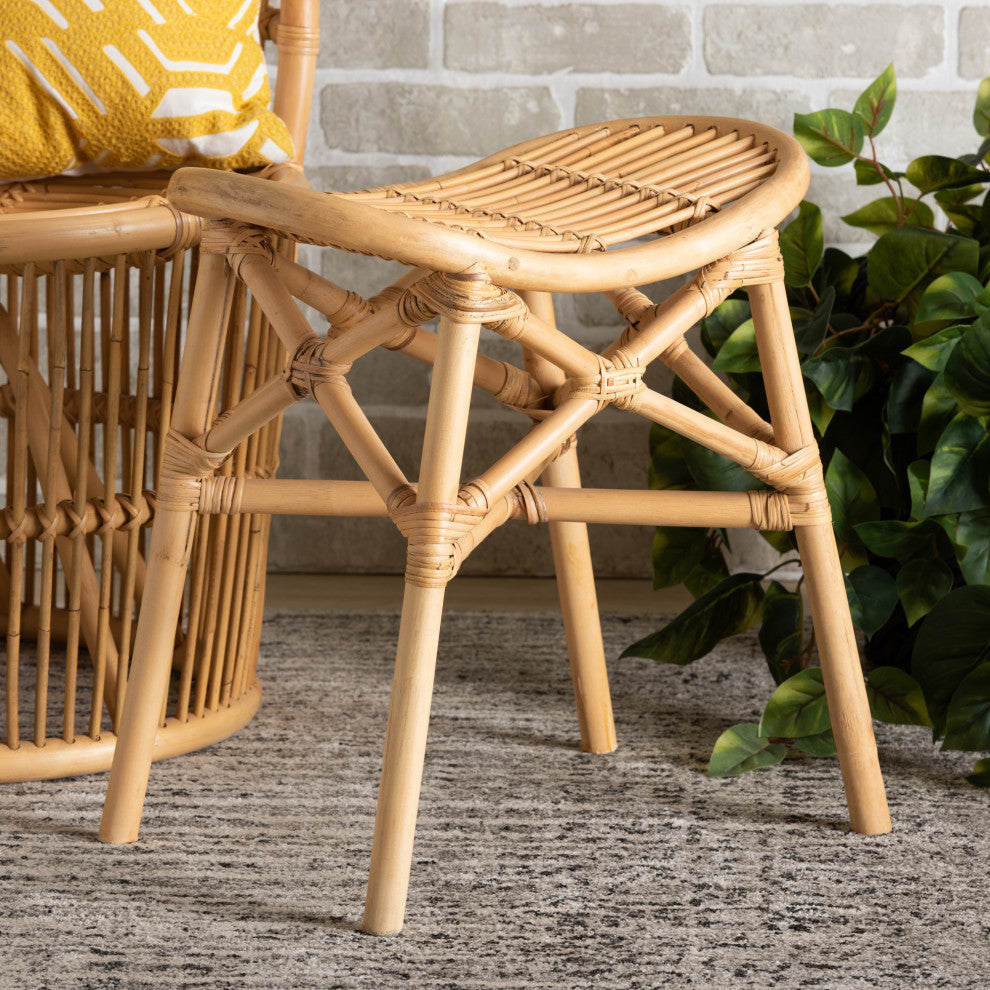 Cassie Natural Brown Rattan Footstool