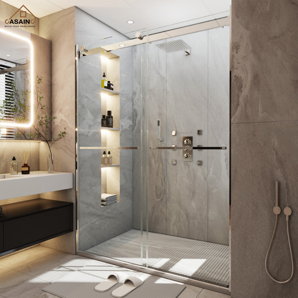 48-in x 76-in Frameless Sliding Shower Door, Chromed