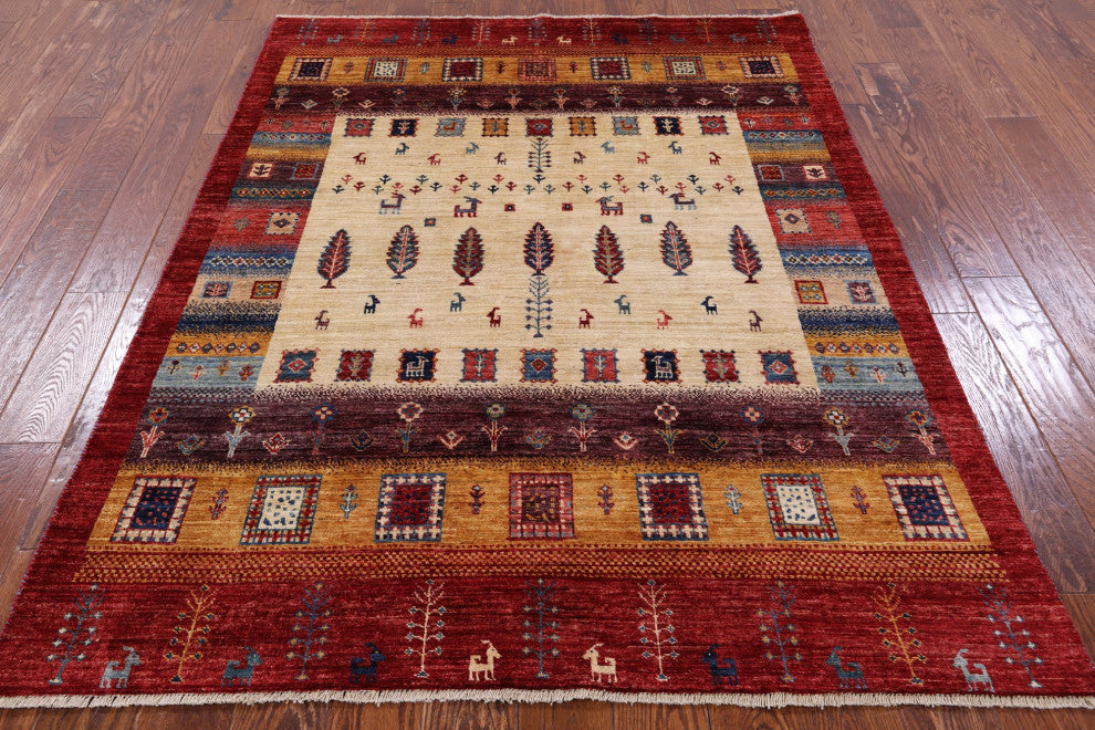 5' 0" X 6' 7" Tribal Persian Gabbeh Hand Knotted Wool Rug Q8175