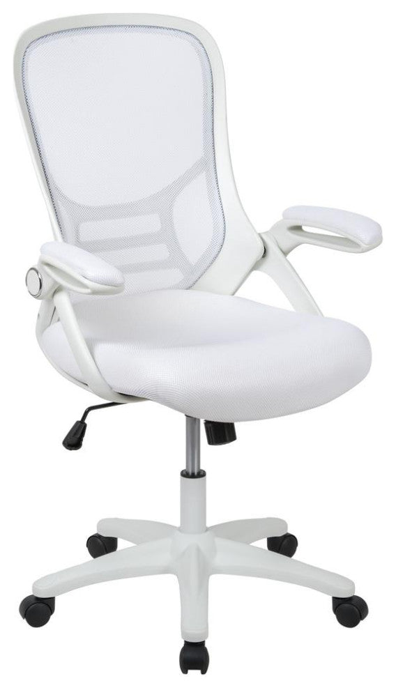 High Back Mesh Swivel Office Chair With Flip-up Arms, White