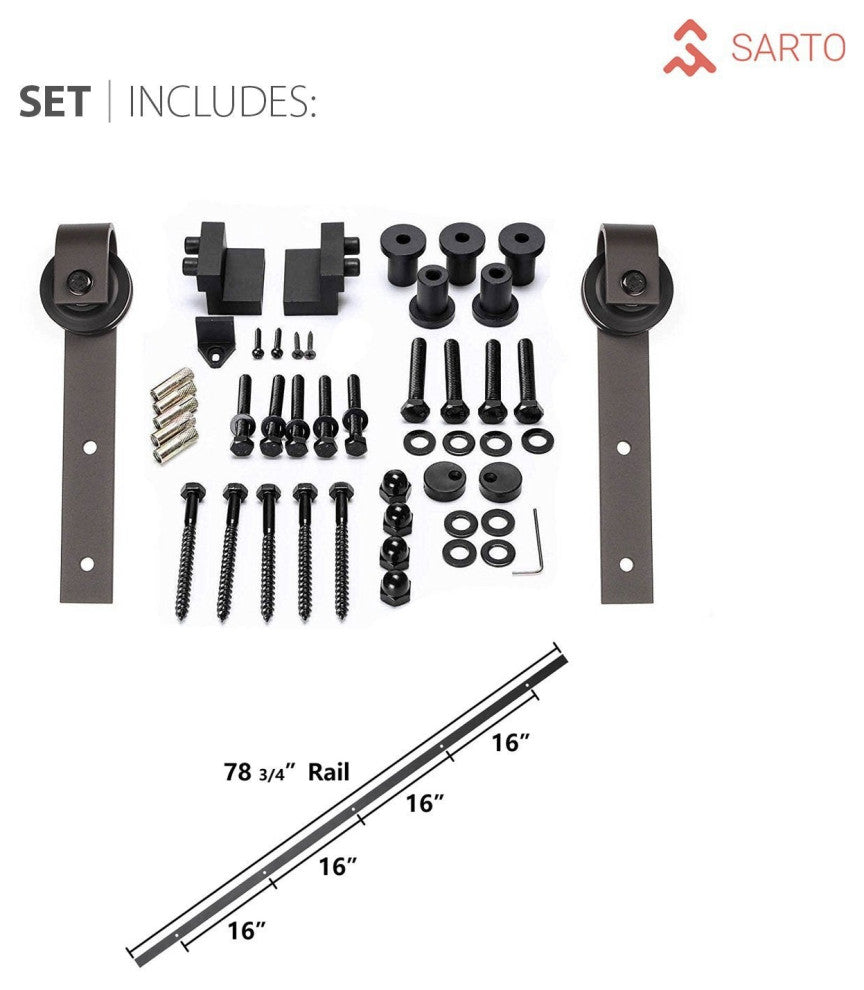 Barn Door 32 x 96, Lucia 1299 Matte Black & Mirror, 6.6' Rail