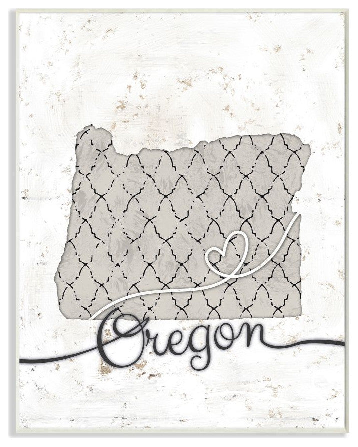 Stupell Industries Oregon Patterned Grey US State Design, 13 x 19