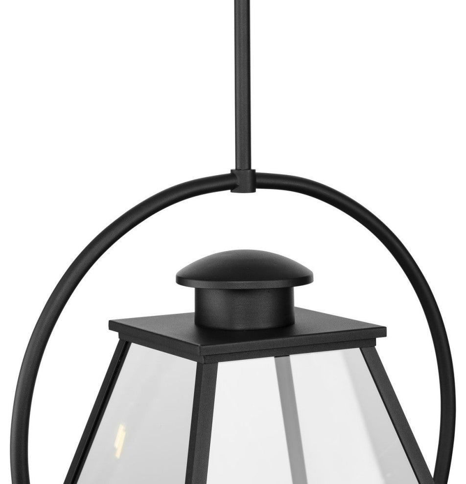 Bradshaw Collection 1-Light Textured Black Clear Glass Outdoor Hanging Lantern