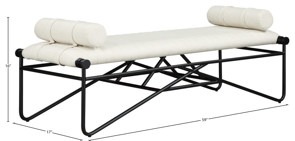 Gatsby Vegan Leather Upholstered Bench, Cream