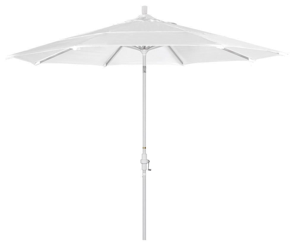 11' Matted White Collar Tilt Crank Aluminum Umbrella, Natural Pacifica
