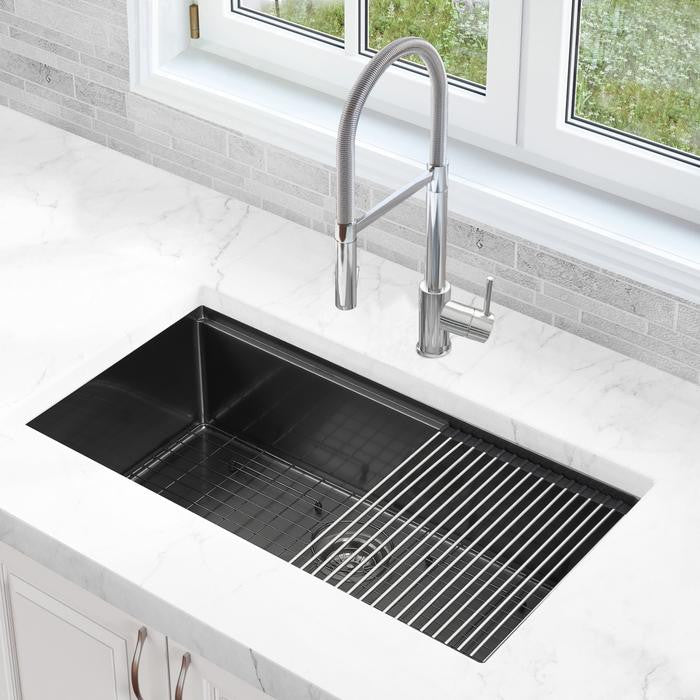 32 in. Single Bowl Undermount Kitchen Sink in Black PVD Nano