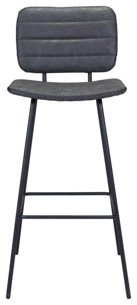Bar Stool Chair Barstool, Set of 2, Faux Vinyl Leather, Steel, Vintage Black