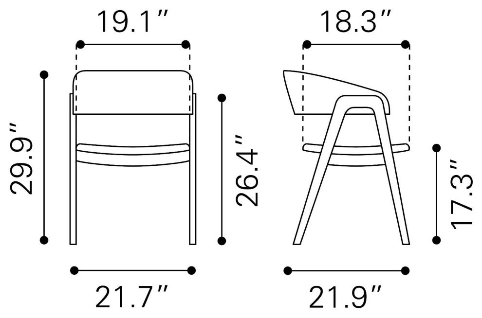 Dining Chair, Set of 2, Fabric, Wood, Walnut, Gray, Bar Kitchen Pub Bistro
